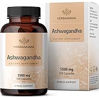 HERBAMAMA Ashwagandha Capsules - Stress Support, Deep Sleep, Focus & Natural Energy Supplements - Organic Withania Somnifera Root for Thyroid & Adrenal Support - 1500mg Non-GMO, Vegan 100 Caps