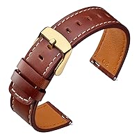 ANNEFIT 19mm Watch Band with Gold Buckle, Quick Release Genuine Leather Replacement Strap (Red Brown)