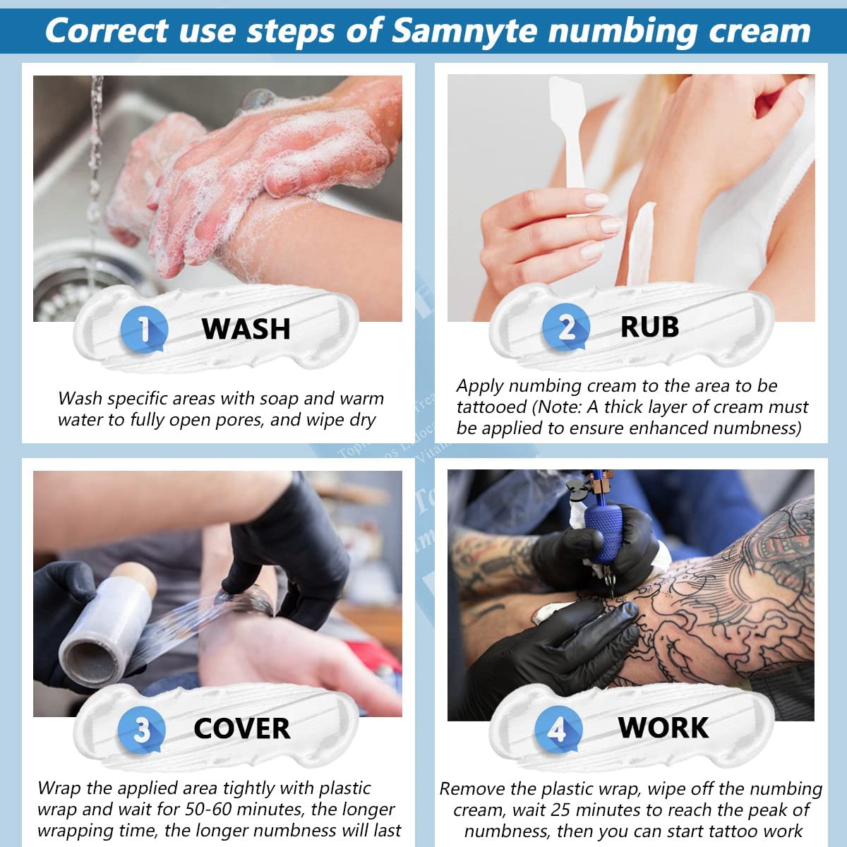 Samnyte Painless Tattoo Cream, Lasts 6-8 Hours Lidocaine Cream Maximum Strength, Best Tattoo Cream, Multi-purpose Topical Cream for Piercing, Waxing, Microneedling - 1.41Oz