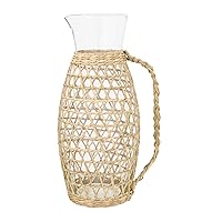 Creative Co-Op 64 oz. Glass Seagrass Weave Jacket & Handle Pitcher, Tan