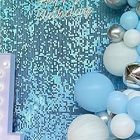 24pannels Sky Blue Shimmer Wall Sequin Panel Backdrop Event Home Decor Advertising Sign Wedding Birthday Dinner Party Bridal Shower Baby Quinceanera Picture Frame Gender Reveal Boy Live Photo Booth