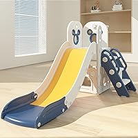 Mickey Toddler Slide Kid Slide Climbing and Playset Slide with Basketball Hoop, Foldable，Anti-Slide Steps, Storage Below,59IN,130LB Weight Capacity