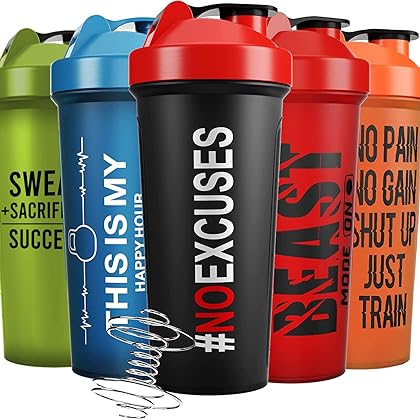 JEELA SPORTS 5 PACK Protein Shaker Bottles for Protein Mixes -24 OZ- Dishwasher Safe Shaker Cups for Protein Shakes - Shaker Cup for Blender Protein Shaker Bottle for Shakes Protein Shake Blender