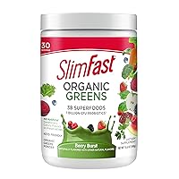 SlimFast Greens Powder, Green Superfoods with Organic Wheat Barley Grass, Flax Seed & Inulin, Oat Fiber Supplement, 1 Billion CFU Probiotics, Probiotic Multi Enzyme- Berry Burst, 30 Servings