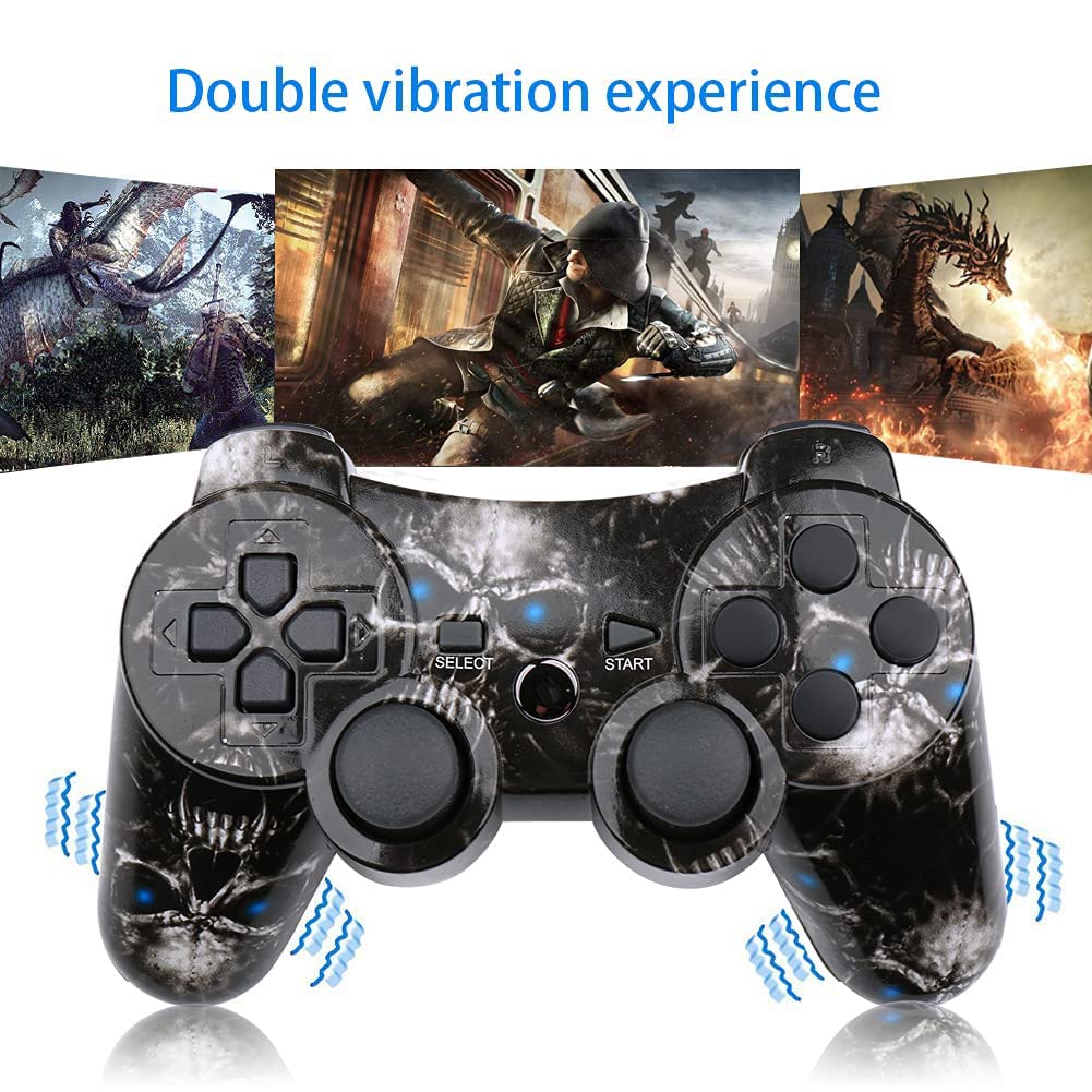 CHENGDAO Wireless Controller Compatible with Playstation 3 with High Performance Motion Sense Double Vibration and Charging Cable (Skull)