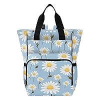 Daisies Blue Diaper Bag Backpack for Women Men Large Capacity Baby Changing Totes with Three Pockets Multifunction Baby Bag for Playing Shopping
