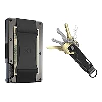 The Ridge Secure Essentials Bundle: Minimalist RFID-Blocking Slim Wallet with Cash Strap Gunmetal & Compact Key Organizer Set Aluminum Black
