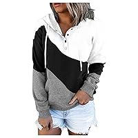 Women Button Sweatshirt Hooded Hoodies Loose Fit Drawstring Long Sleeve Pullover With Pocket