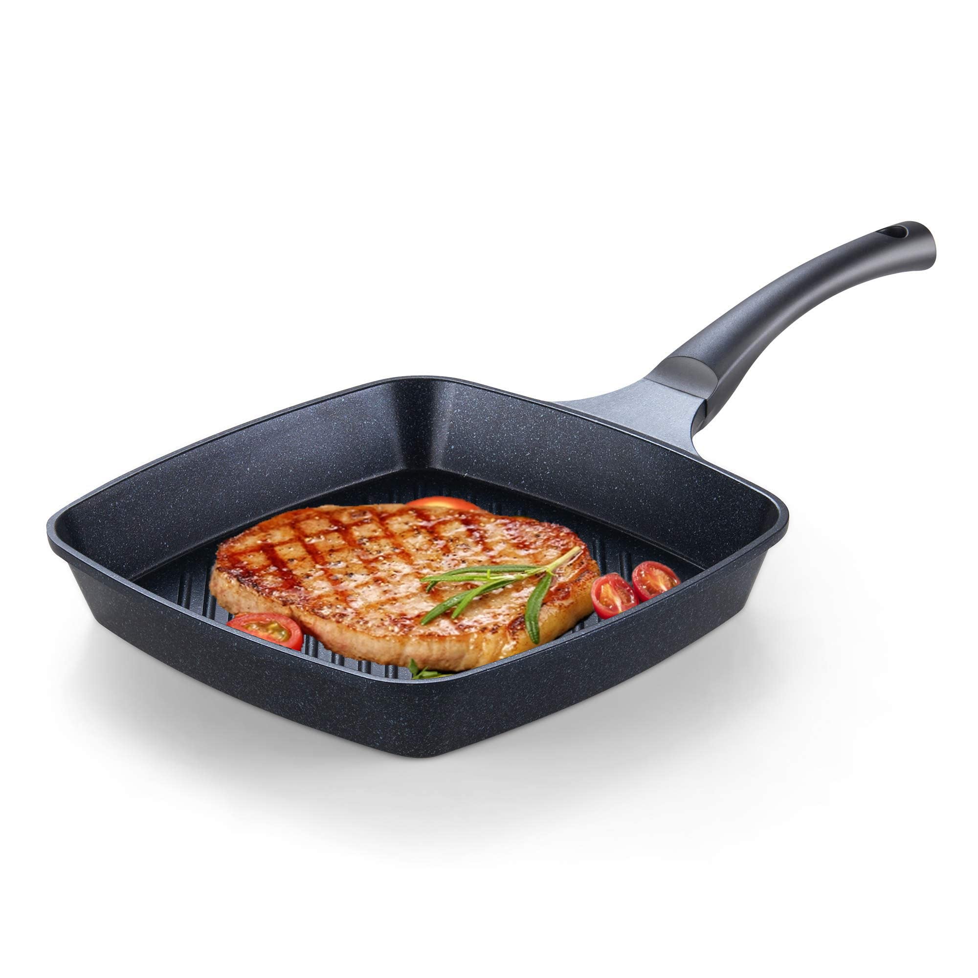 Cook N Home Marble Nonstick Square Grill Pan for Stove Tops, 11-inch Cookware Saute Fry Pan, Black