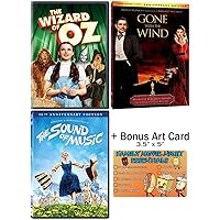 The Wizard of Oz + Gone with the Wind + The Sound of Music - 3 Classic Movies DVD Collection with Bonus Art Card