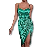Unique Women Sexy Summer Formal Dress Green Halter Backless Pleated Split Wedding Guest Casual Evening Party Dress