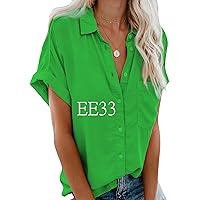 EFOFEI Women's Short Sleeves Button T-Shirt Fashion Solid Color Tunic EE33