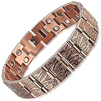 RainSo 99.99% Men Double Row Pure Copper Magnetic Bracelet for Men 3500 Gauss with Gift Box Adjustable
