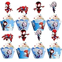 12pc Spidey and His Amazing Friends Cupcake Topper And Cupcake Wrapper , Birthday Party Cake Decorate Kids' Party Cake Decorate Supplies