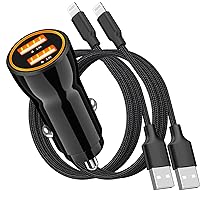 [Apple MFi Certified] iPhone 14 Fast Car Charger, Eklasse 4.8A Dual USB Power Rapid Car Charger Adapter + 2Pack Lightning Braided Cable Quick Car Charging for iPhone 14 13 12 11 Pro/XS Max/XR/X/8/iPad