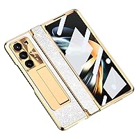Shockproof Case for Samsung Galaxy Z Fold 5, Hinge Kickstand Case with Full Coverage Lens Protective Electroplated Slim Luxury Cover,Silver