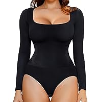 Gotoly Long Sleeve Bodysuit Shapewear for Women Tummy Control Square Neck Basic Bodysuit Seamless faja Colombiana Body Shaper
