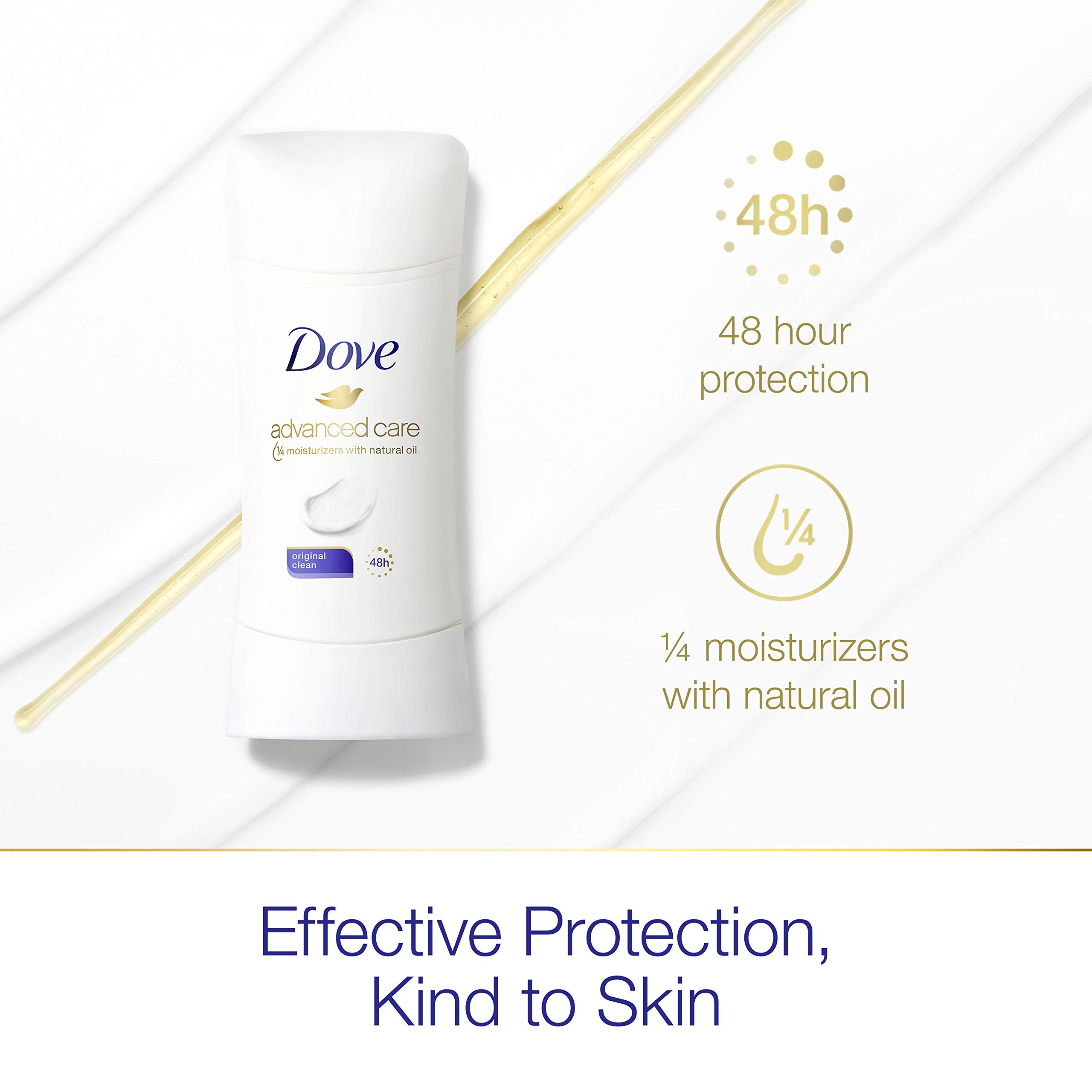 Dove Antiperspirant Deodorant with 48 Hour Protection Original Clean, Deodorant for Women, 2.6 Ounce (Pack of 4), White