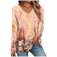 Fall Outfits Women Trendy Vintage Geometry Printed V Neck Long Sleeve Going Out Tops Trendy Casual Loose fit Shirts
