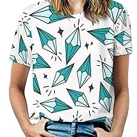 Shiny Crystals Women's Print Shirt Summer Tops Short Sleeve Crewneck Graphic T-Shirt Blouses Tunic