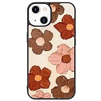 Funky Vintage Flowers Retro Phone Case for iPhone 13 Brown Flower Case Cover TPU Bumper Hard Back Shockproof Phone Case Women Girly Phone Cover with Design