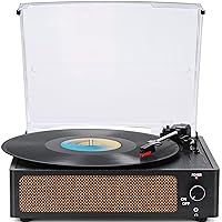 Vinyl Record Players Vintage Turntable for Vinyl Records with Speakers Belt-Driven Turntables Support 3-Speed, Bluetooth Wireless Playback, Headphone, AUX-in, RCA Line LP Vinyl Players Black