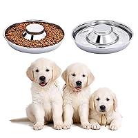 2 Pack Silver Stainless Steel Dog Bowl Puppy Slow Feeder Bowls for Food Feeding & Water Weaning Non-Skid Slow Feeder Healthy Metal Dog Bowl Dish for Small Medium Large Dog Cat Pet