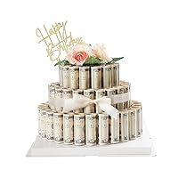 Money Cake - Fake Rose Flower Cake Gift Box Birthday Gifts for Her and Him Gift Ideas,Surprise Money Box for Cash Gift Pull - 3 Tier