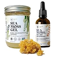Organic Gold Sea Moss Gel & Vanilla Smart Shrooms Liquid Drops Bundle Organic Irish Sea Moss & Mushroom Complex - Nootropic Brain Supplements for Memory and Focus
