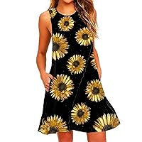 Women Sleeveless Floral Dress Summer Boho Beach Tank Dress Casual Flowy Ruffle Sundress Vacation 2024 Fashion Spring