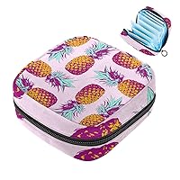 Portable Menstrual Pad Bags, Large Capacity Sanitary Napkin Storage Bag, First Period Kit for Girls Women, Zipper Nursing Pad Holder Cute Fruit Pineapples Pink