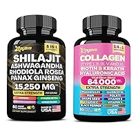 Shilajit 8-in-1 Supplement 15,250 MG and Collagen 14-in-1 Supplement 64,000 MCG Bundle