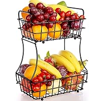 TomCare 2-Tier Fruit Basket Metal Fruit Bowl Bread Baskets Detachable Fruit Holder kitchen Storage Baskets Stand - Screws Free Design for Fruits Breads Vegetables Snacks, Bronze