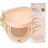 Cushion Foundation 0.42 Oz (21P Porcelain Ivory) + System Fitting Puff 5EA | Long-Lasting Buildable Coverage | Korean Cushion Makeup | Face Makeup Tool for Liquid Foundation