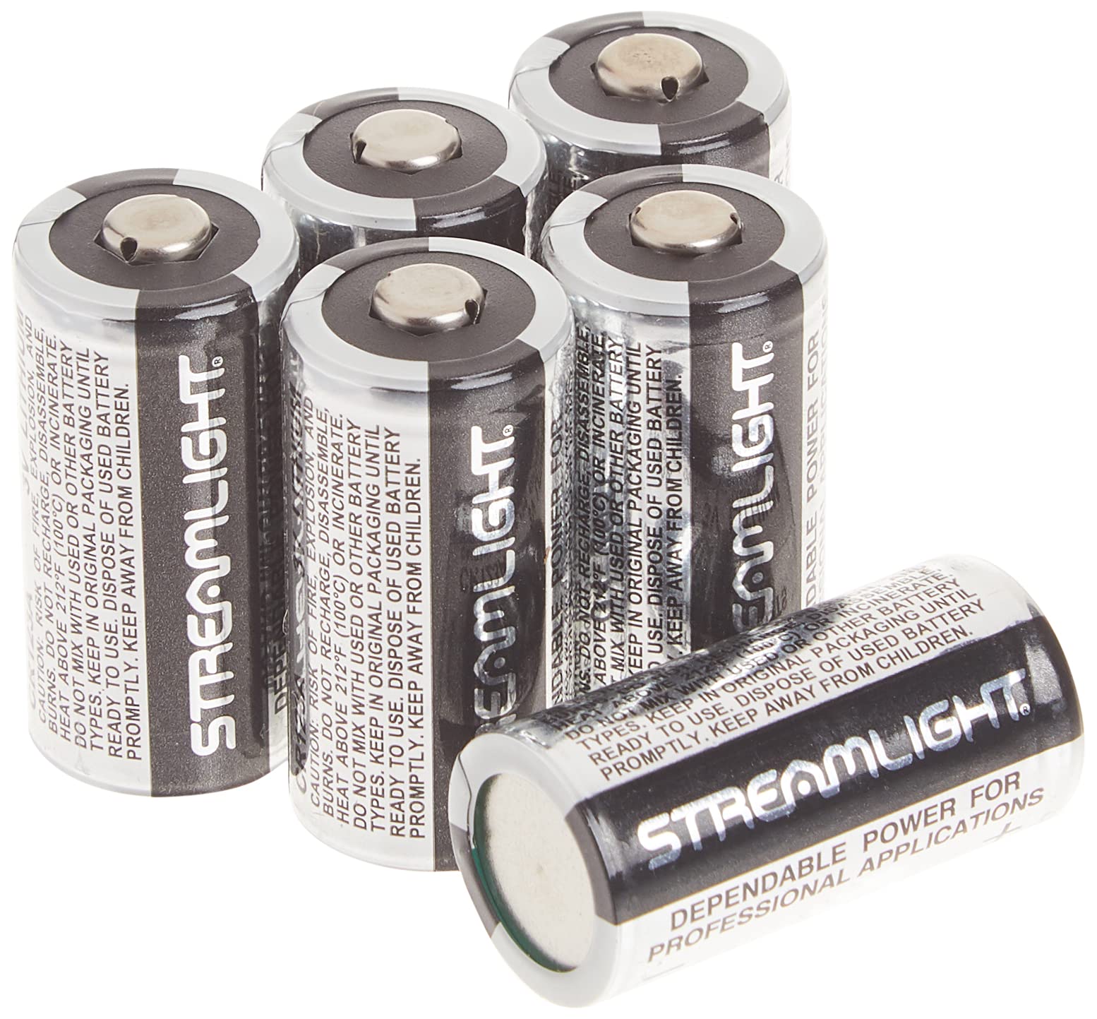 Streamlight 85180 3V CR123A Lithium Batteries, 6-Pack, Black