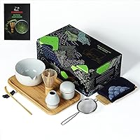 TEANAGOO Japanese Tea Set with Bamboo Tray, Matcha Whisk Set, Matcha Bowl with Pouring Spout, Bamboo Matcha Whisk (chasen), Scoop (chashaku), Matcha Whisk Holder, Tea Powder Can. O3, Lt. Grey,
