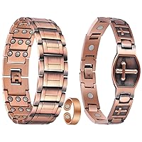 Copper Bracelet for Men,Ultra Strength Magnetic Bracelet and Copper Ring for Men with Adjust Tool