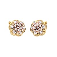 Jewels Gold 0.49 Carat (I-J Color, SI2-I1 Clarity) Natural Diamond Floral Stud Earrings For Women & Girls