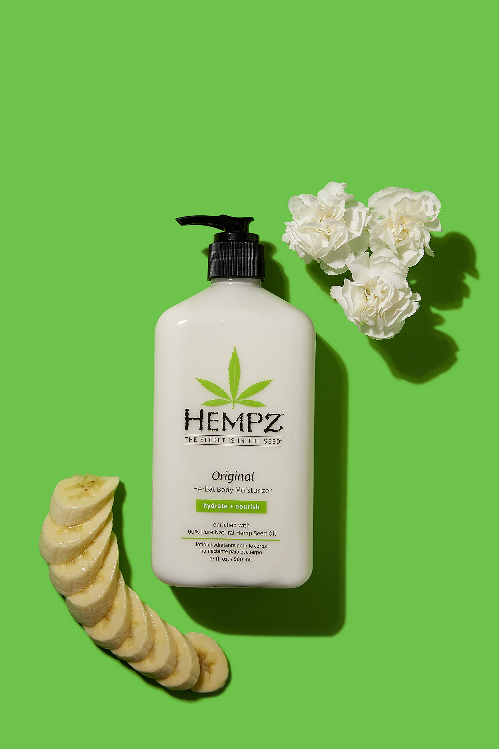 Hempz Original, Natural Hemp Seed Oil Body Moisturizer with Shea Butter and Ginseng, 17 Fl Oz, 3 Pack Bundle - Pure Herbal Skin Lotion for Dryness - Nourishing Vegan Body Cream in Floral and Banana