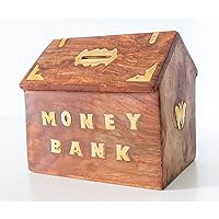 Wooden Piggy Bank | Hut Money Bank | Gullak for Kids | Birthday Gift for Kids and Adults | Handmade Coin Box Holder | Money Box Coin Bank with Lock
