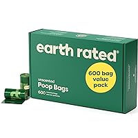 Earth Rated Dog Poop Bags Value Pack - Leak-Proof and Extra-Thick Pet Waste Bags for Big and Small Dogs - Refill Rolls - Unscented - 600 Count