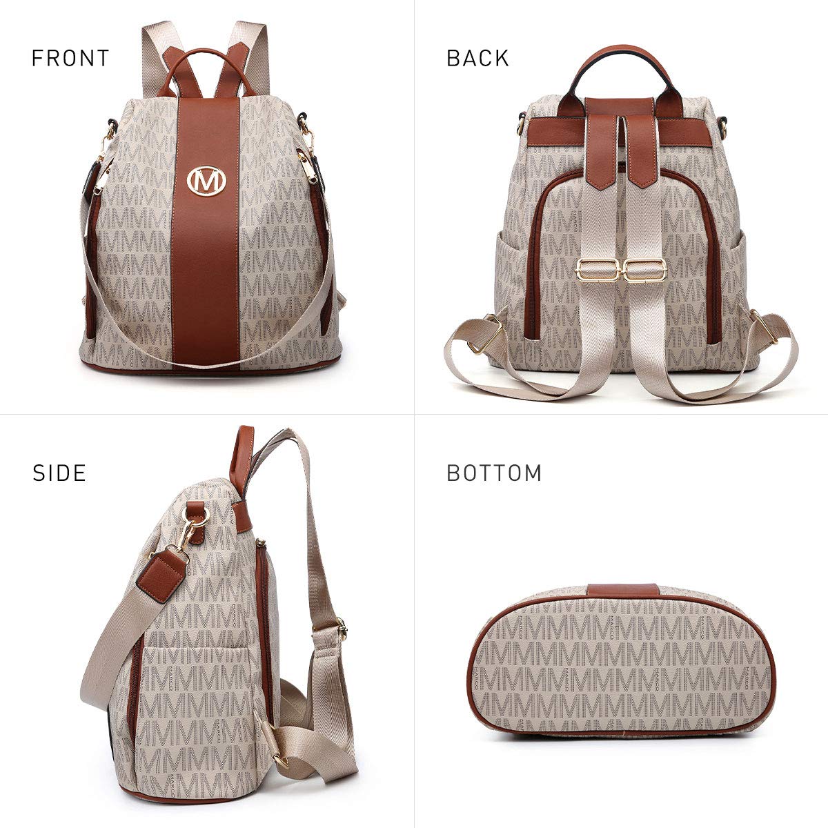 MKP COLLECTION Women Fashion Backpack Purse Multi Pockets Anti-Theft Rucksack Ladies Travel Shoulder Bag Handbag Set 2pcs