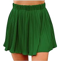 Plus Size Pleated Skirt for Women A-Line Solid Color Skater Skirts Flared Mini Basic Skort High Waist Elastic Workout Skirt
