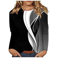 Women's Long Sleeve Basic Shirts Casual Gradient Print Round Neck Blouses Fashion Loose Workout Tops Sweatshirts