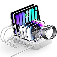 Unitek Fast Charging Station for Multiple Devices, 60W 6 Ports Charging Dock with QC 3.0, USB Charging Station Organizer with 7 Short Charging Cables for Phones, Tablets, and Other Electronics