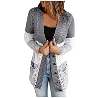 Women's Autumn Coat Long Single-Breasted Sweater Coat Colorblock Pocket Button Coat Summer Sheer Cardigans for Women