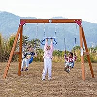 Dolphin Playground Wooden Swing Sets for Backyard, Family DIY Kit for Any Swings, Outdoor Playset for Kids with Trapeze Swing Bar and 2 Belt Swings, Heavy Duty Playground Accessories, Ages 3-12