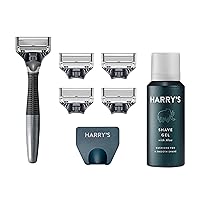 Harry’s Razors for Men - 5 German-engineered 5-Blade Cartridges, Travel Cover, Shave Gel (Charcoal)