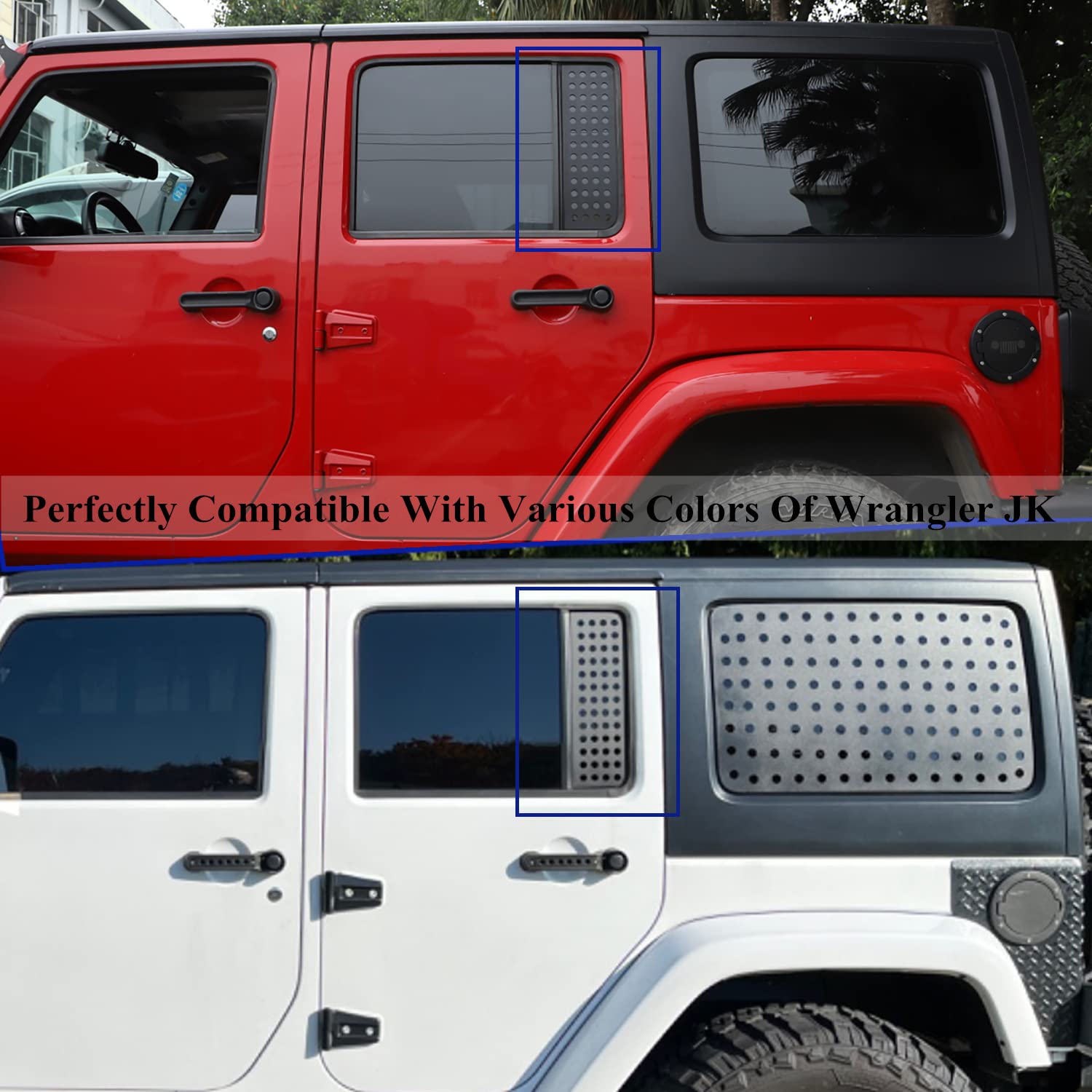 Metal Rear Door Window Decals for 2007-2017 Jeep Wrangler JK JKU Unlimited Sahara Rubicon Sports 4-Door Glass Strip Decals Cover Trim (JK Black)