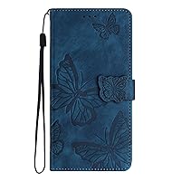 Case Galaxy S21 FE 5G Wallet Cover Compatible with Samsung Galaxy S21 FE 5G, Elegant Embossed PU Leather Folio Shell Card Holder Magnetic Folding Flip Case for Women (Dark Blue)